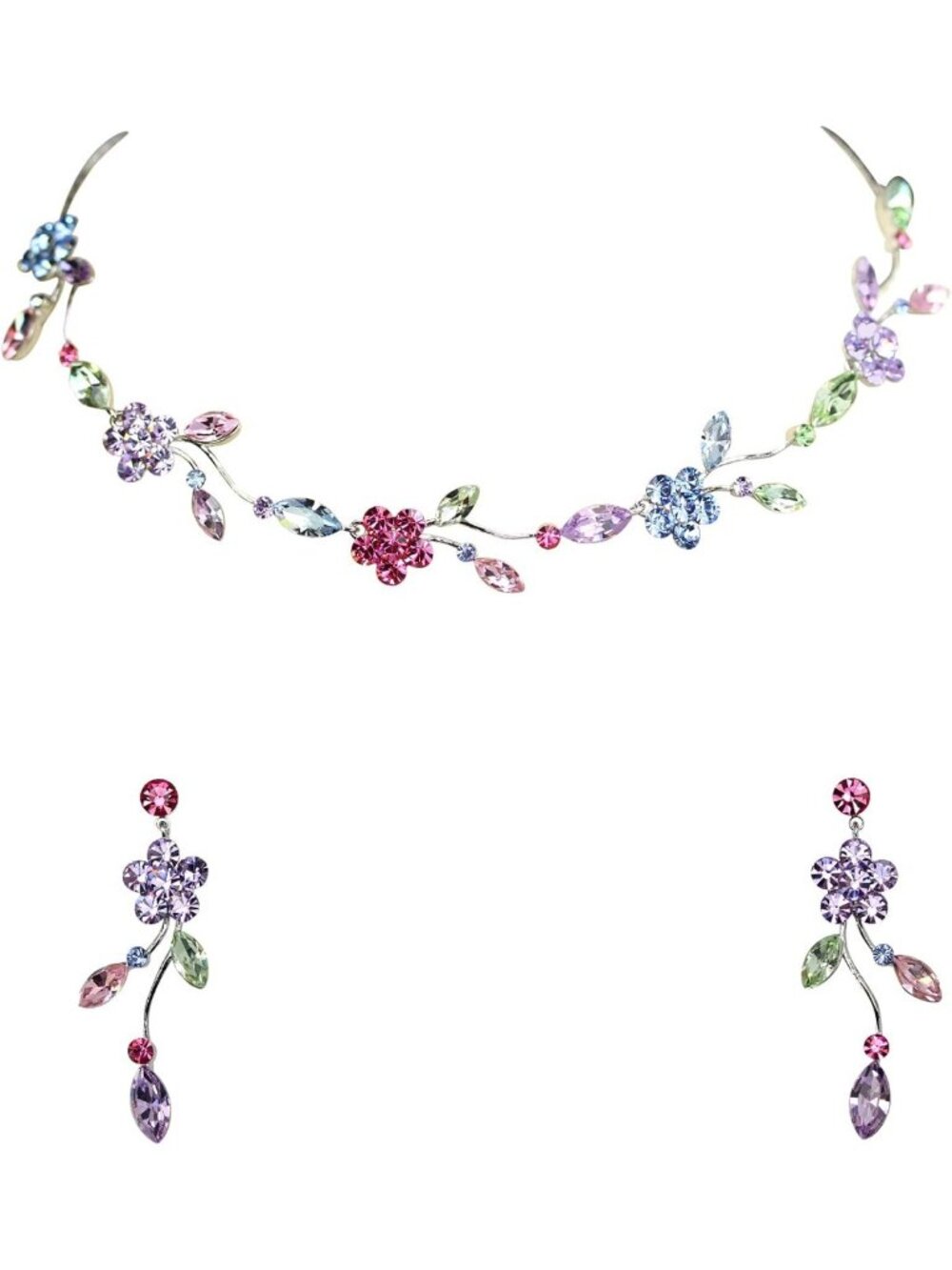 Stunning Rhinestone Floral Necklace & Earrings Set - Elegant Jewelry Gift